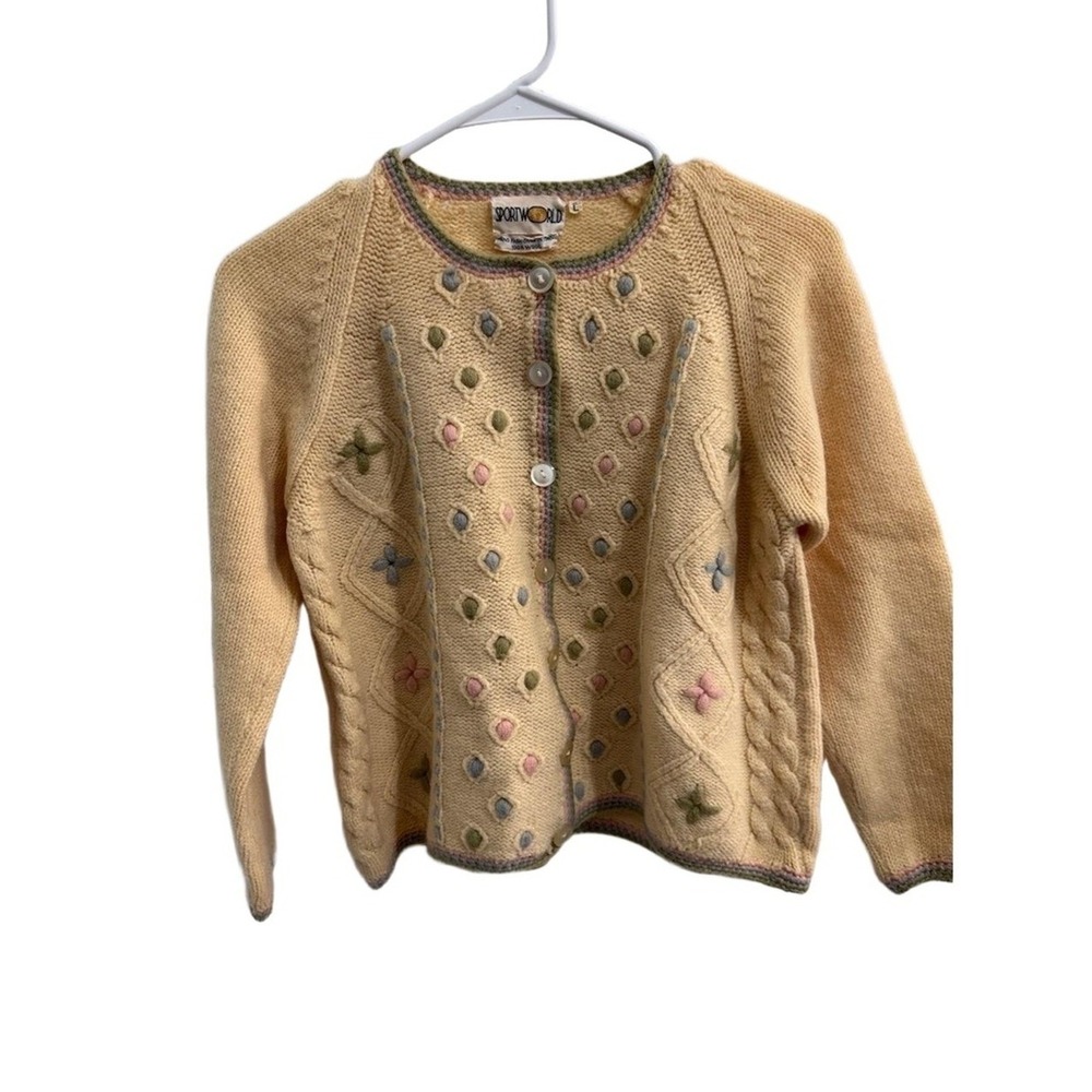 Cardigan Womans Large Vintage Wool Button Front Embroidered Y2K Grannycore - Picture 2 of 7
